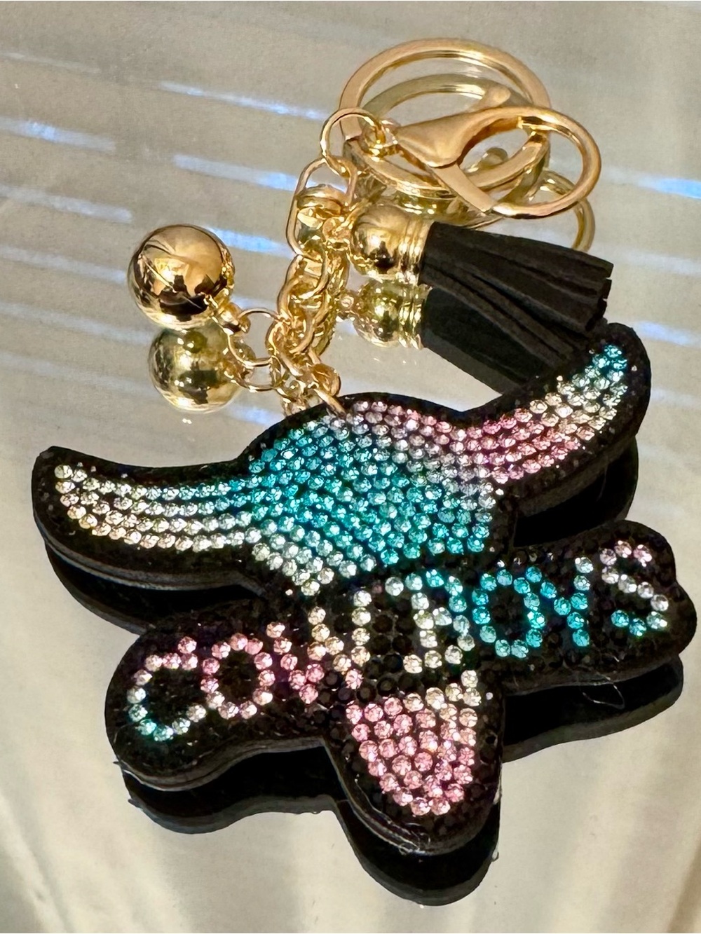 New Pink/Blue Cowboys Bull Skull Keychain
